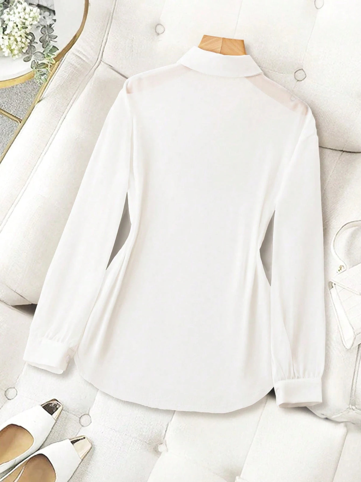 Franclia Collared Basic Transparent Solid Color Simple Shirt Fall Cloth For Women