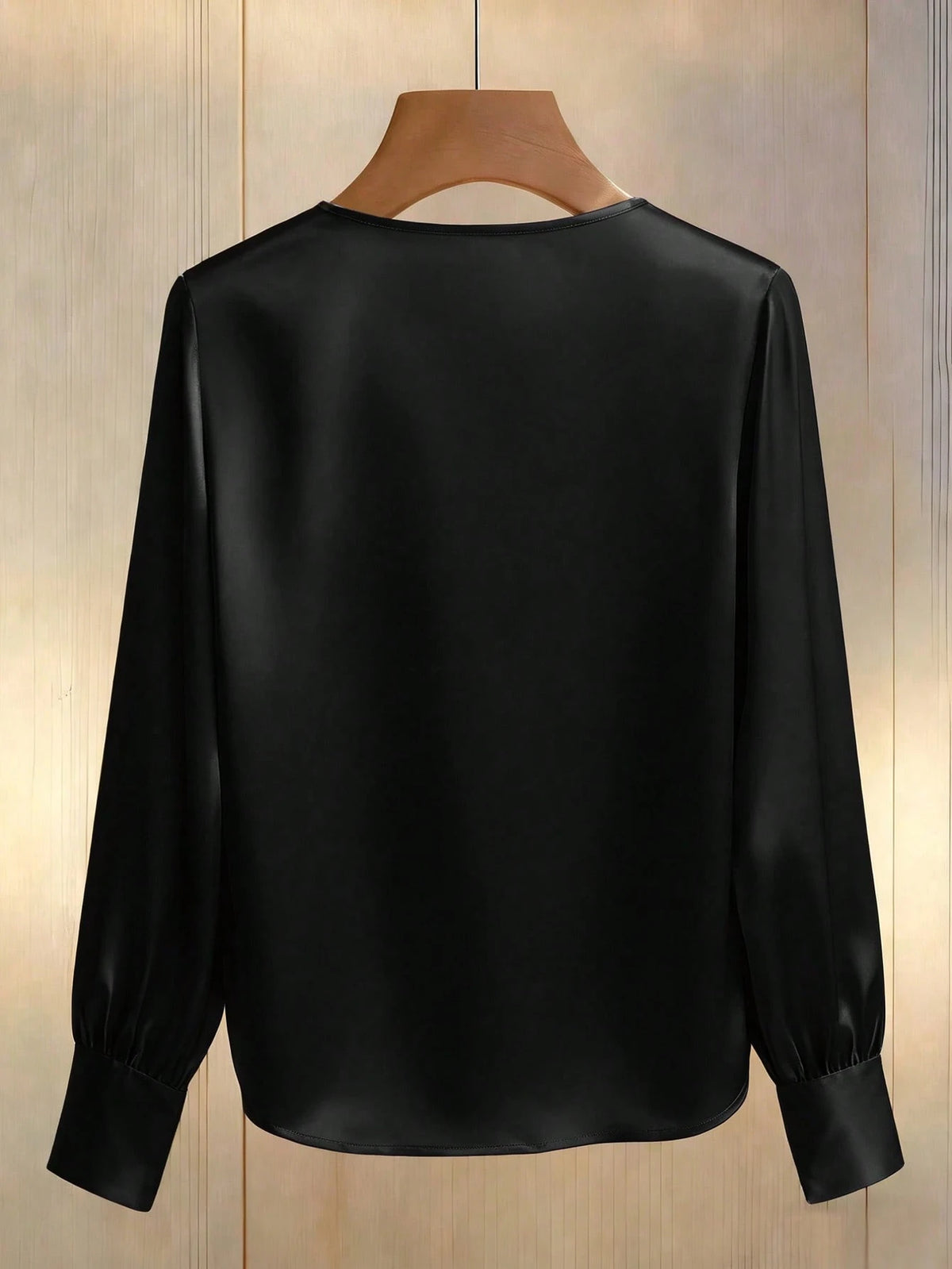Franclia Elegant Beige Autumn Silk Blouse For Women,V-Neck Beaded Long Sleeve Satin Top For Tea Party,Fashion Loose Casual Vacation Blouses