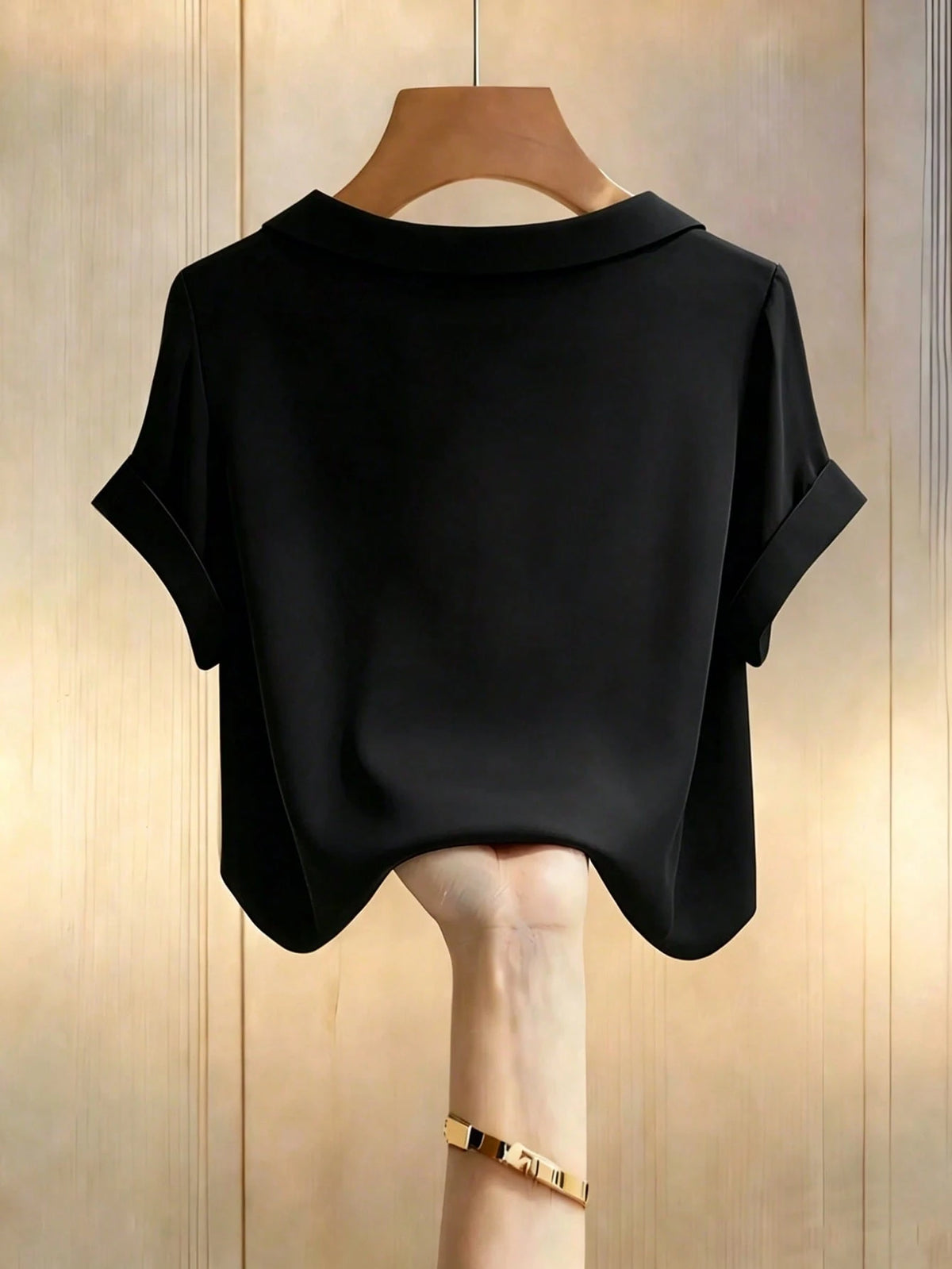 Franclia Elegant Commuter Versatile Lapel Collar Short Sleeve Green Women Shirt