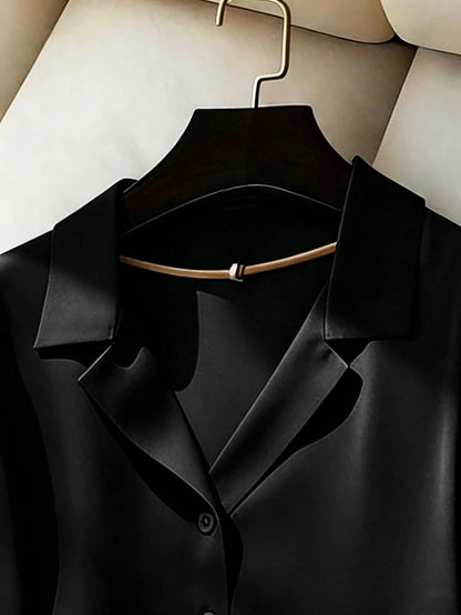 Franclia Elegant Commuter Versatile Lapel Collar Short Sleeve Green Women Shirt