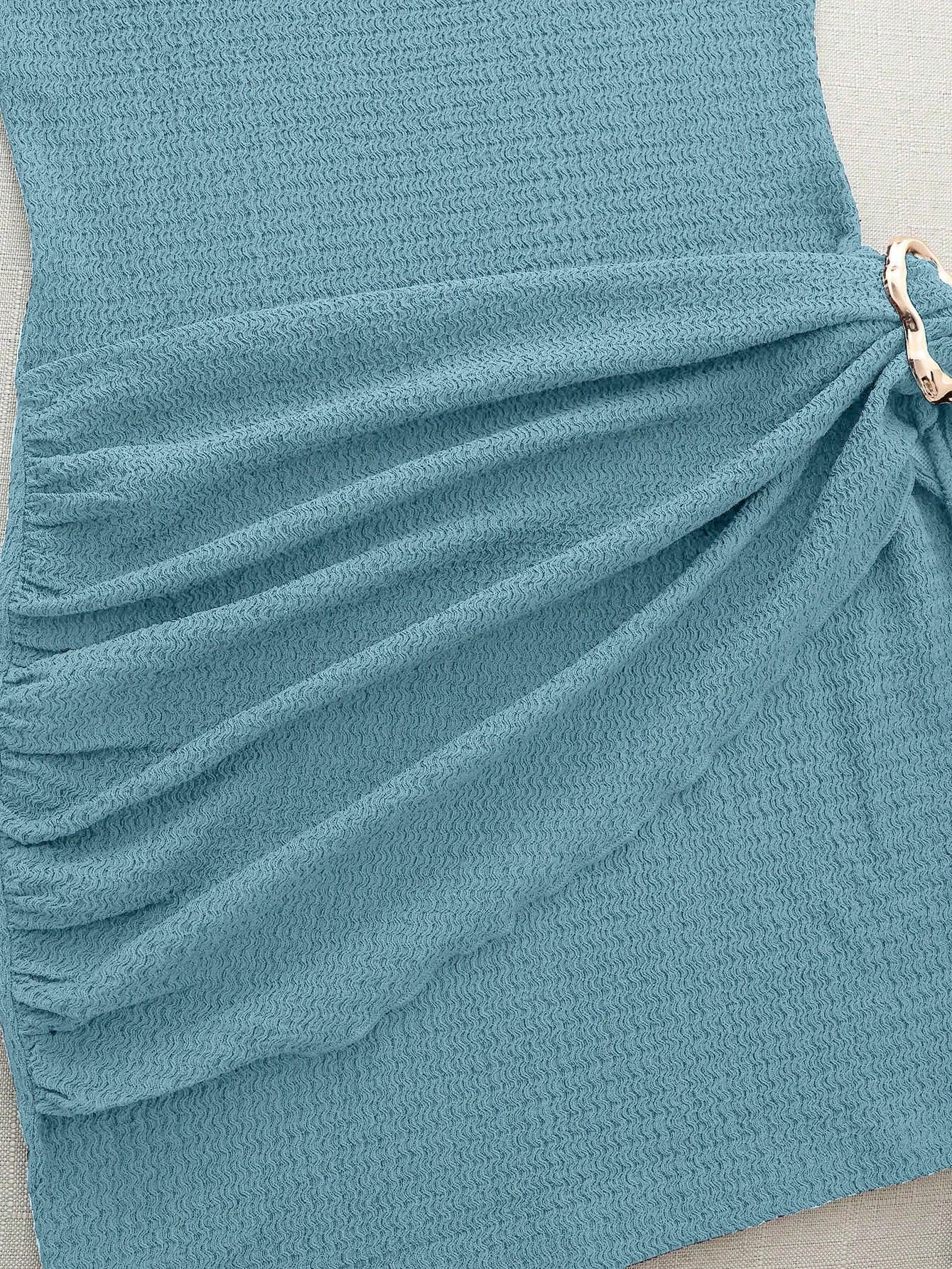 Franclia Fashionable New Spring/Summer Date Night Sexy Elegant Bodycon High Neck Metallic Buckle Ruched Sleeveless Women Dress