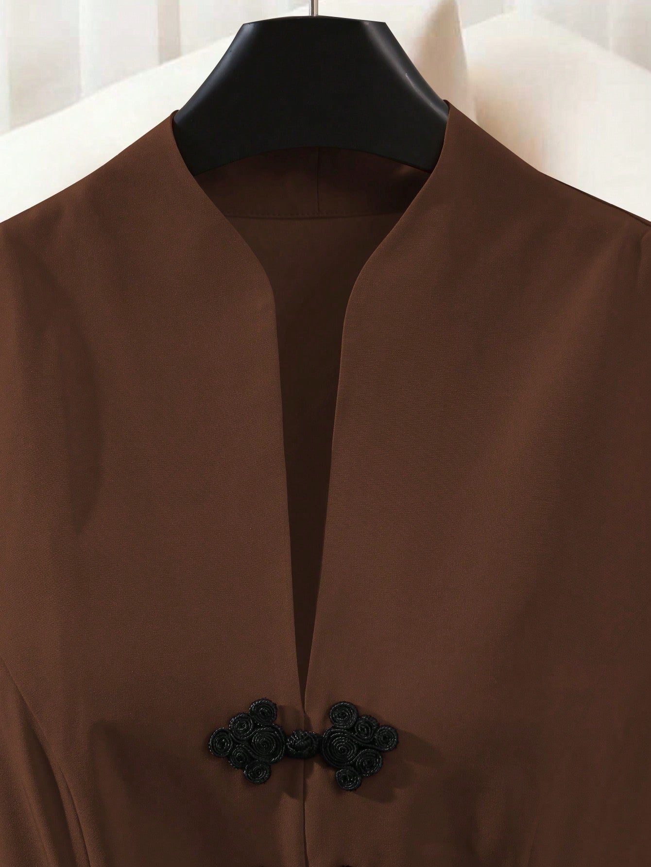Franclia Modern Elegant Coffee Brown Midi Dress For Women Featuring Notched Neck Puff Short Sleeves And Flared Hem A-Line Skirt