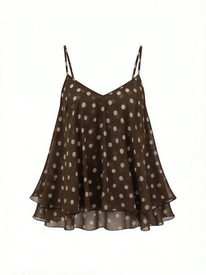 Franclia Plus Size Women Polka Dot Print Casual Camisole Tank Top