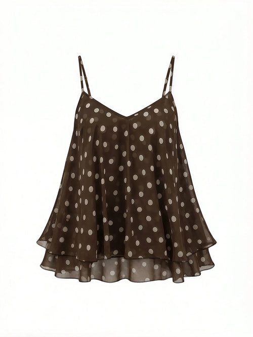 Franclia Plus Size Women Polka Dot Print Casual Camisole Tank Top