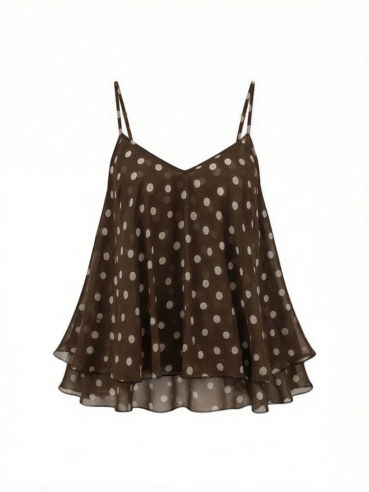 Franclia Plus Size Women Polka Dot Print Casual Camisole Tank Top