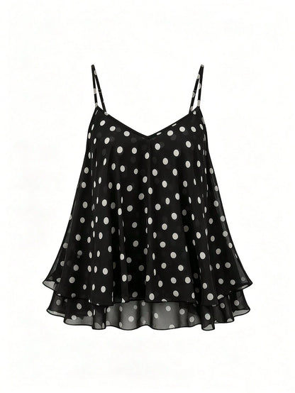 Franclia Plus Size Women Polka Dot Print Casual Camisole Tank Top