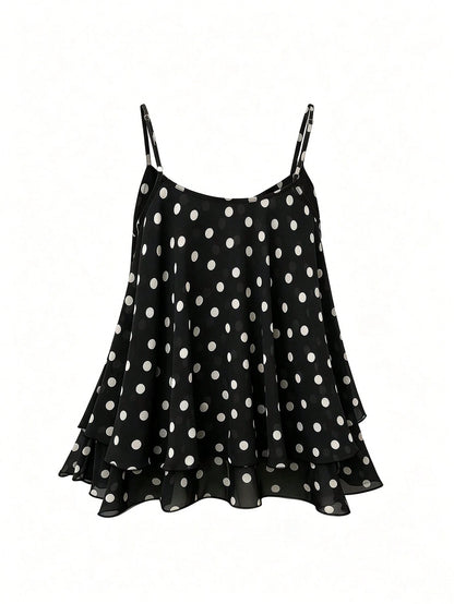 Franclia Plus Size Women Polka Dot Print Casual Camisole Tank Top