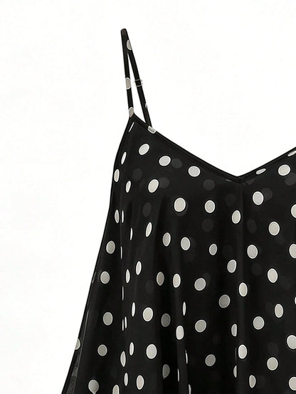 Franclia Plus Size Women Polka Dot Print Casual Camisole Tank Top