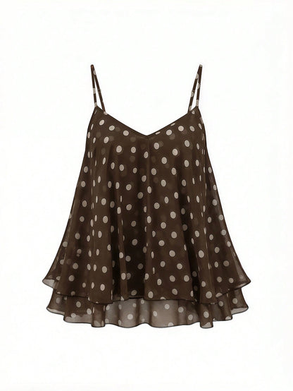 Franclia Plus Size Women Polka Dot Print Casual Camisole Tank Top