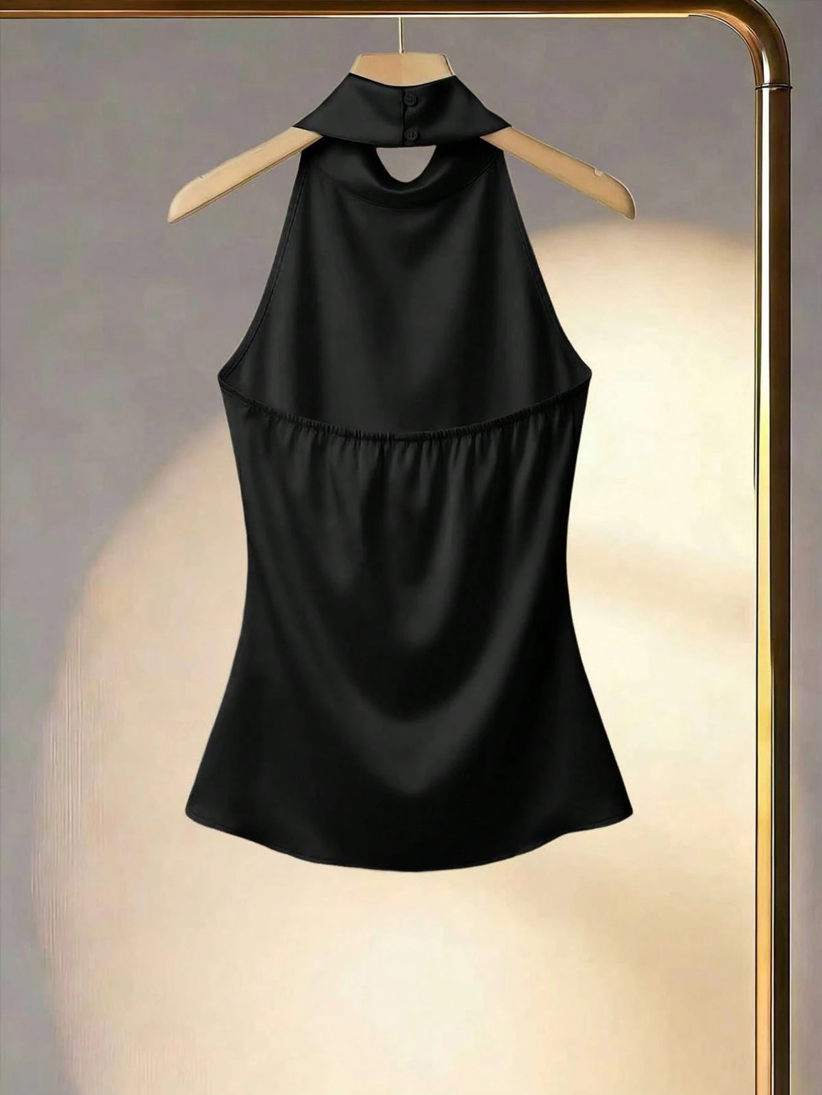 Franclia Stylish Apricot Sleeveless Ruched Blouse For Women Elegant Halter Neck Design