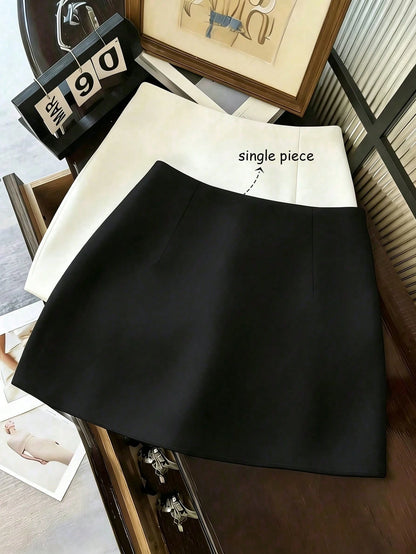 Franclia Women's Black Summer Casual Solid Color Skirt, Side Slit Design For Office,Date,Business,Commute, Vintage,Street Style, & Holiday