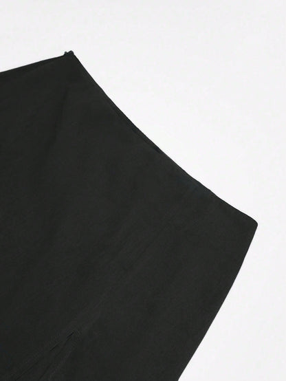 Franclia Women's Black Summer Casual Solid Color Skirt, Side Slit Design For Office,Date,Business,Commute, Vintage,Street Style, & Holiday