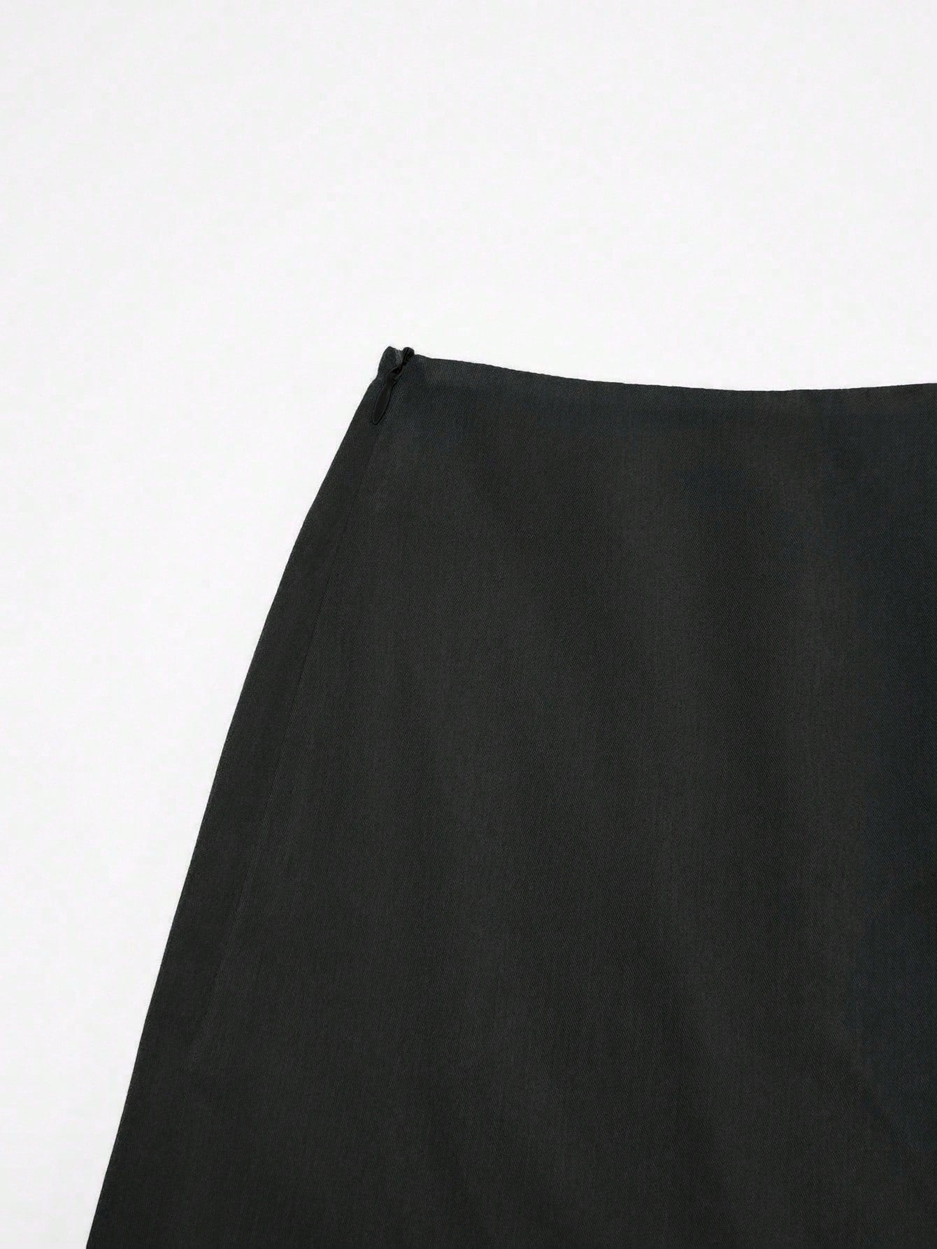 Franclia Women's Black Summer Casual Solid Color Skirt, Side Slit Design For Office,Date,Business,Commute, Vintage,Street Style, & Holiday