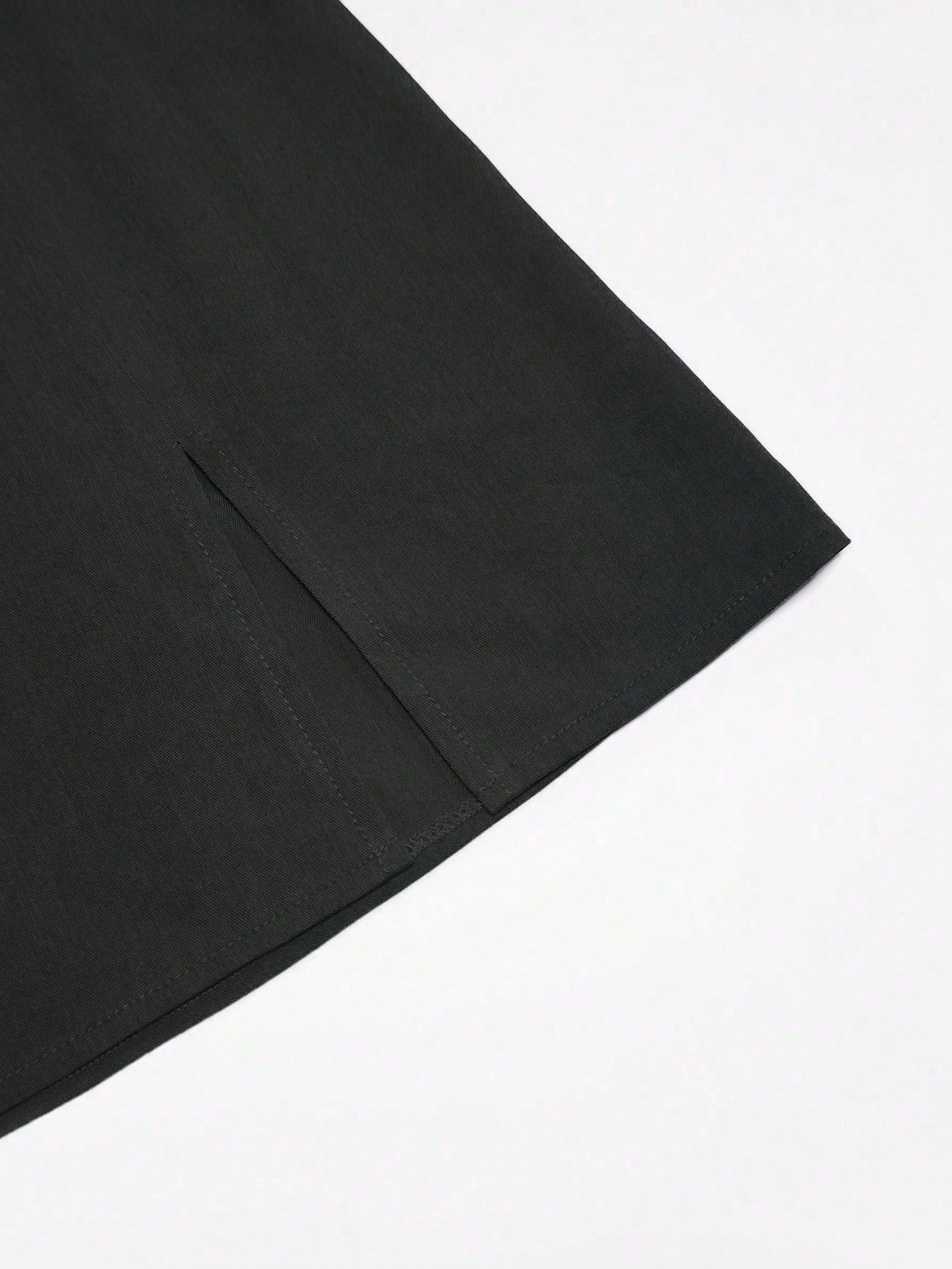 Franclia Women's Black Summer Casual Solid Color Skirt, Side Slit Design For Office,Date,Business,Commute, Vintage,Street Style, & Holiday