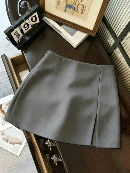 Franclia Women's Black Summer Casual Solid Color Skirt, Side Slit Design For Office,Date,Business,Commute, Vintage,Street Style, & Holiday