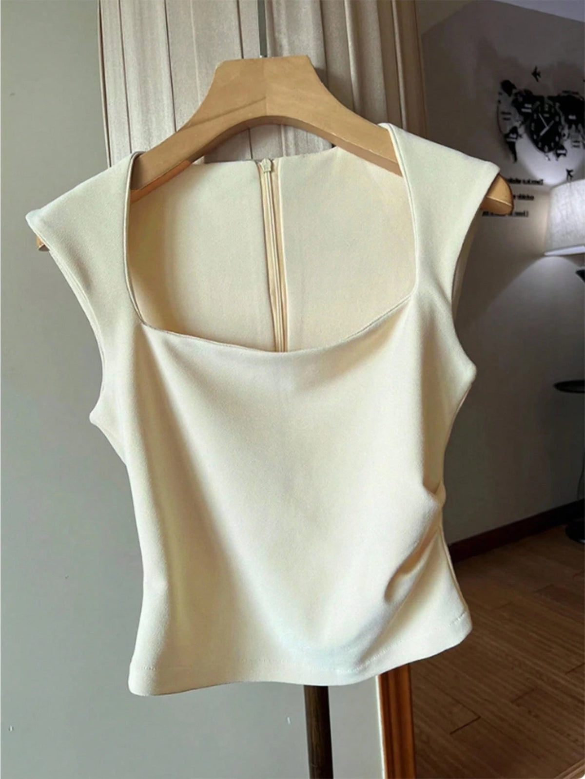 Franclia Women's Casual Burgundy Square Neck Tank Top With Back Zipper Plain Crop Design In Polyester