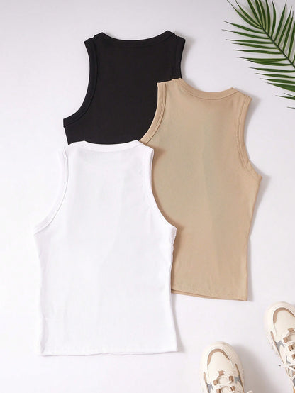 Franclia Women's Casual Solid Color Round Neck Tank Tops
