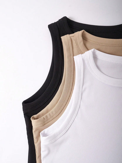 Franclia Women's Casual Solid Color Round Neck Tank Tops