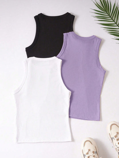 Franclia Women's Casual Solid Color Round Neck Tank Tops