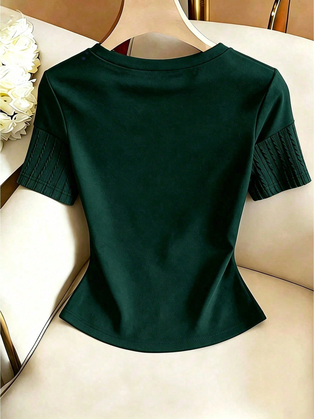 Franclia Women's Contrast Color Elegant Round Neck Short Sleeve Casual Knit T-Shirt, Women's Outing Top, Commute, Women's Office Wear, Casual Top, Elegant Top, Summer Top