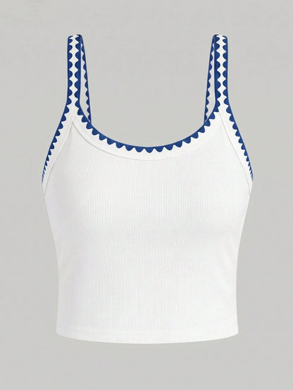 Franclia Women's Contrast Trim Ribbed Sleeveless Tank Top, Summer