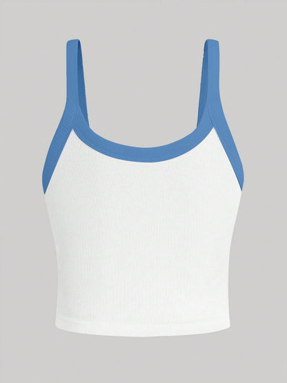 Franclia Women's Contrast Trim Ribbed Sleeveless Tank Top, Summer