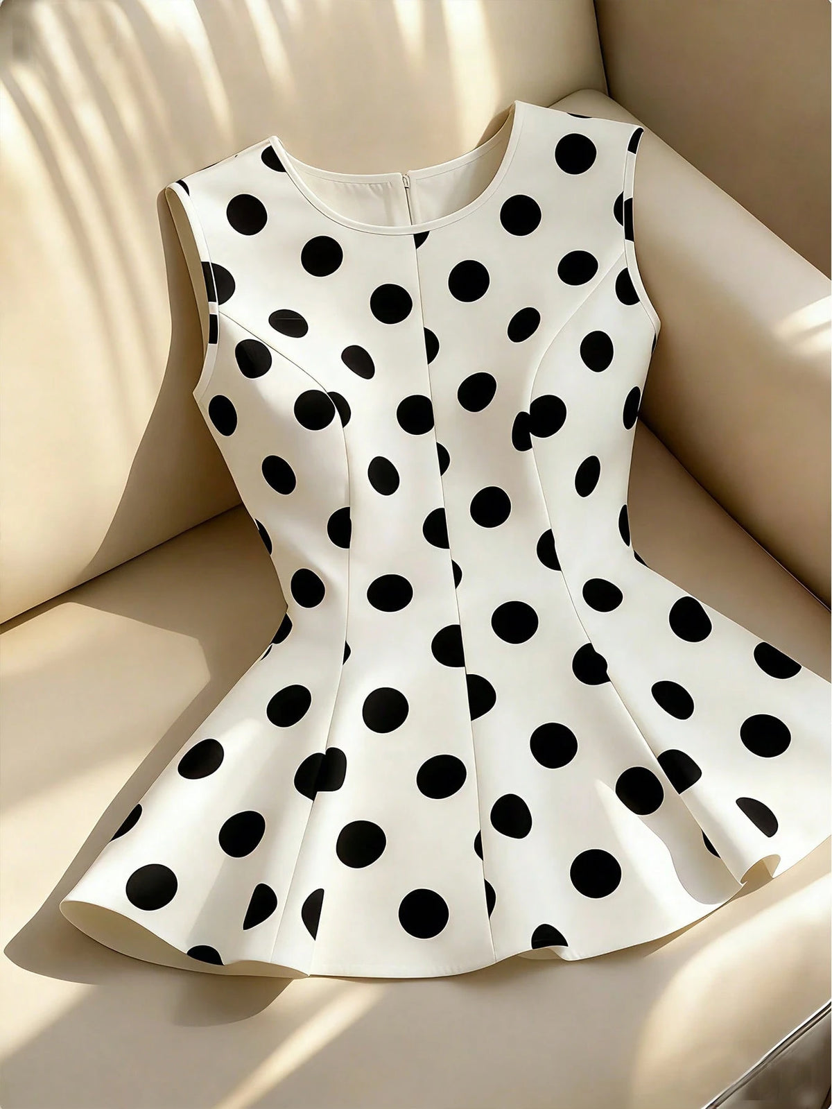 Franclia Women's Elegant Black Polka Dot Print Tank Top, Spring/Summer Casual Outing Tank Top Office,Back Zipper Vest,Black Vest,Waist-Cinching Vest