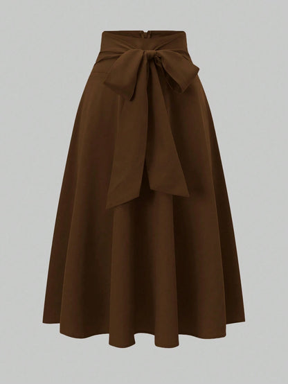 Franclia Women's Elegant Bow Zipper Decor A-Line Skirt