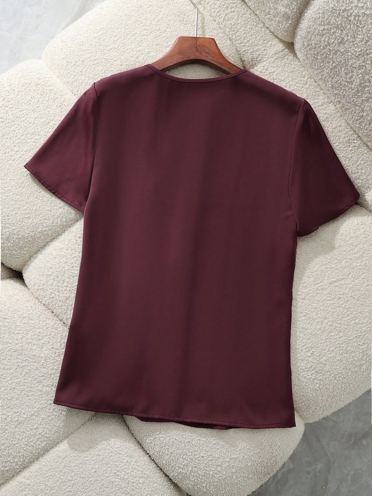 Franclia Women's Elegant Mature Satin Blouses Burgundy Summer Work Casual Short Sleeve Loose Fit Fashion Shirt For Business Office Wear Ladies Teachers' Day