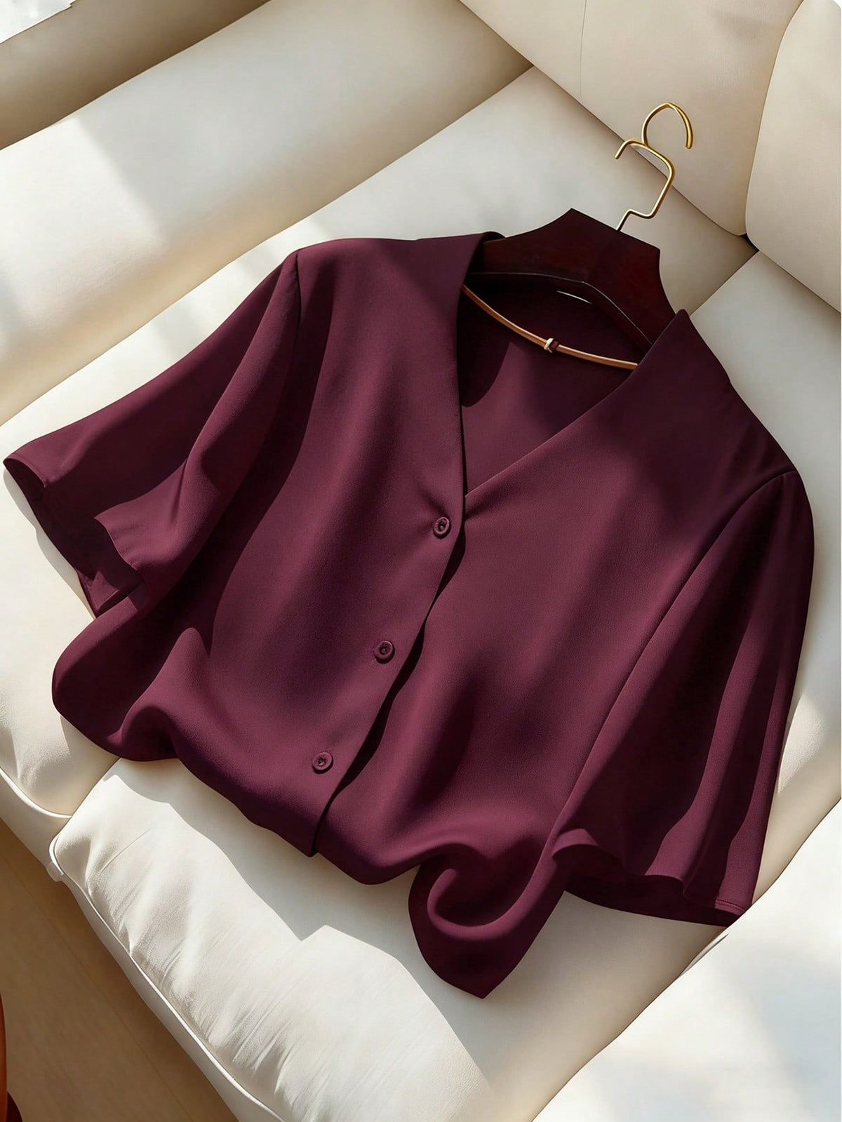 Franclia Women's Elegant Mature Satin Blouses Burgundy Summer Work Casual Short Sleeve Loose Fit Fashion Shirt For Business Office Wear Ladies Teachers' Day
