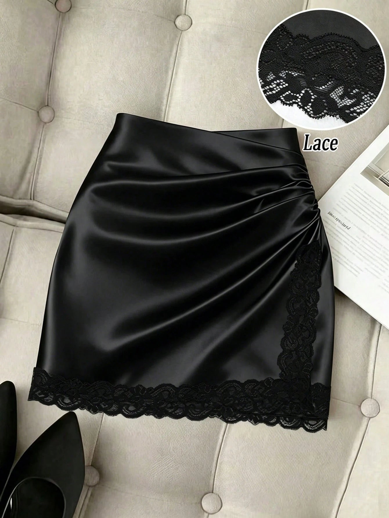 Franclia Women's Fashion Lace Patchwork Pleated Mini Skirt