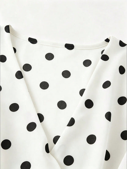 Franclia Women's French Polka Dot V-Neck Premium Mesh Sleeveless Blouse, Fashionable Tie-Up Flutter Sleeve Chiffon Tank Top
