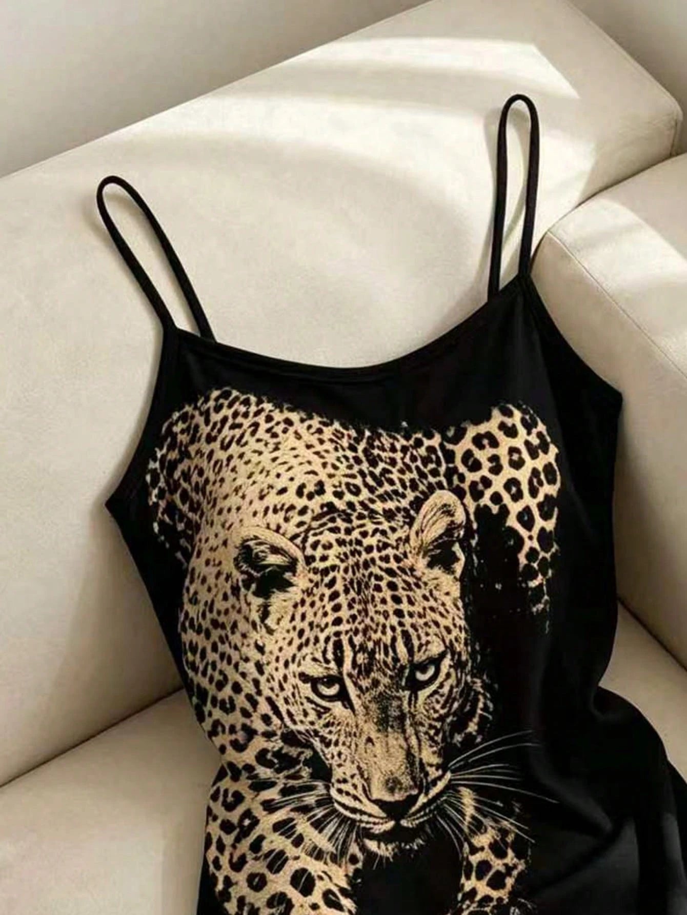 Franclia Women's Leopard Print Casual Spaghetti Strap Dress