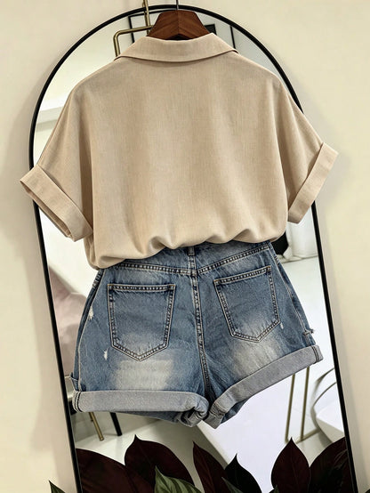 Franclia Women's Solid Color Casual Versatile Daily Outing Shirt