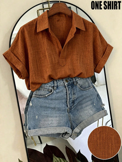 Franclia Women's Solid Color Casual Versatile Daily Outing Shirt
