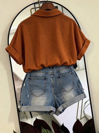 Franclia Women's Solid Color Casual Versatile Daily Outing Shirt