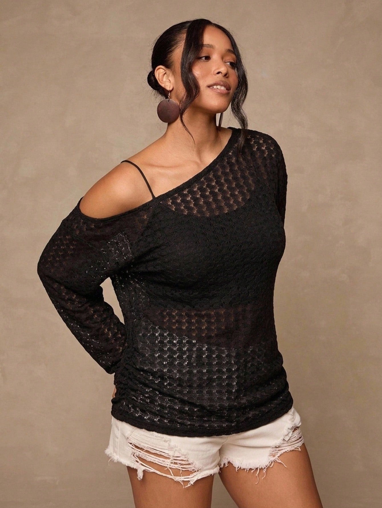 Freevana Plus Size Hollow Knit T-Shirt Bohemian Style