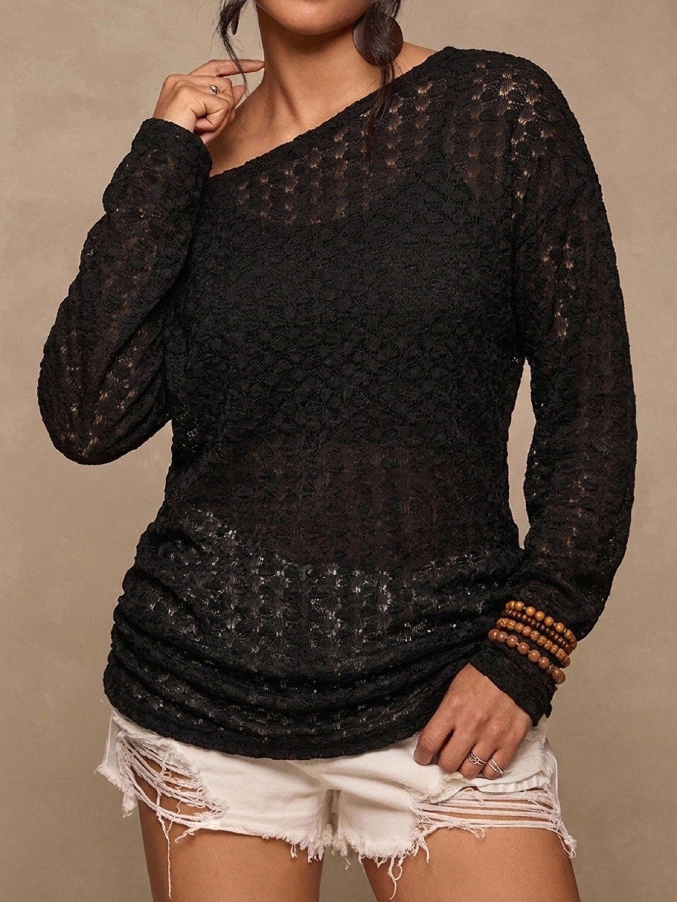 Freevana Plus Size Hollow Knit T-Shirt Bohemian Style