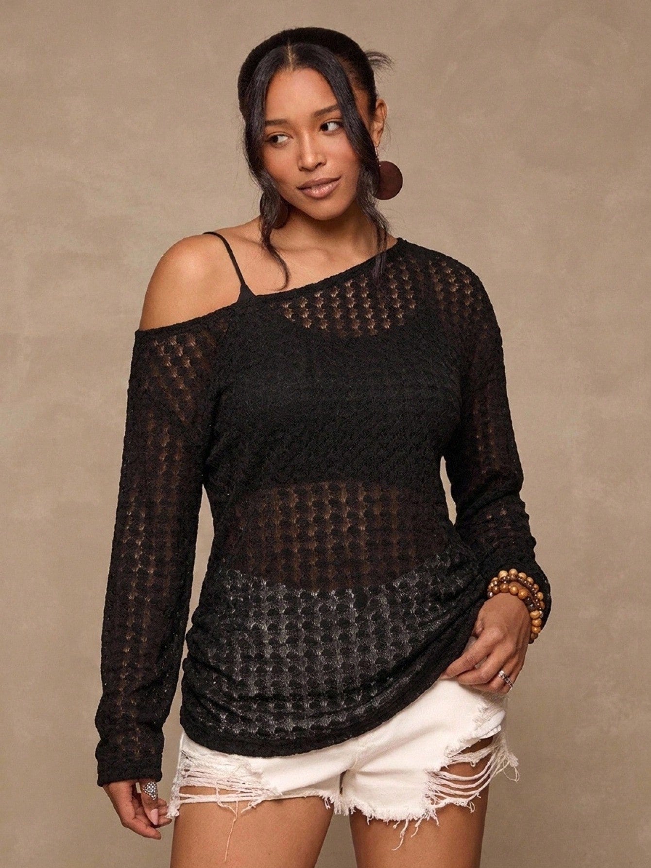 Freevana Plus Size Hollow Knit T-Shirt Bohemian Style