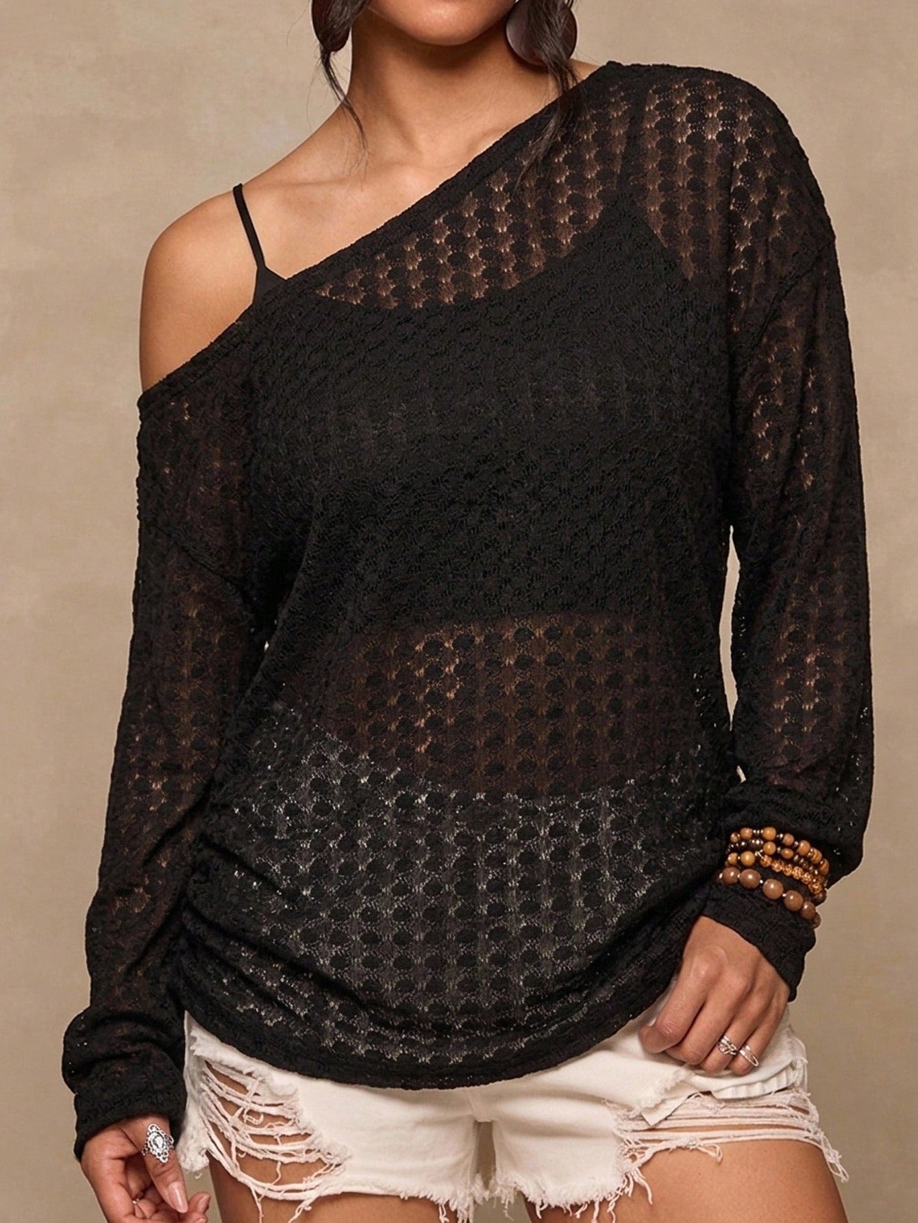 Freevana Plus Size Hollow Knit T-Shirt Bohemian Style