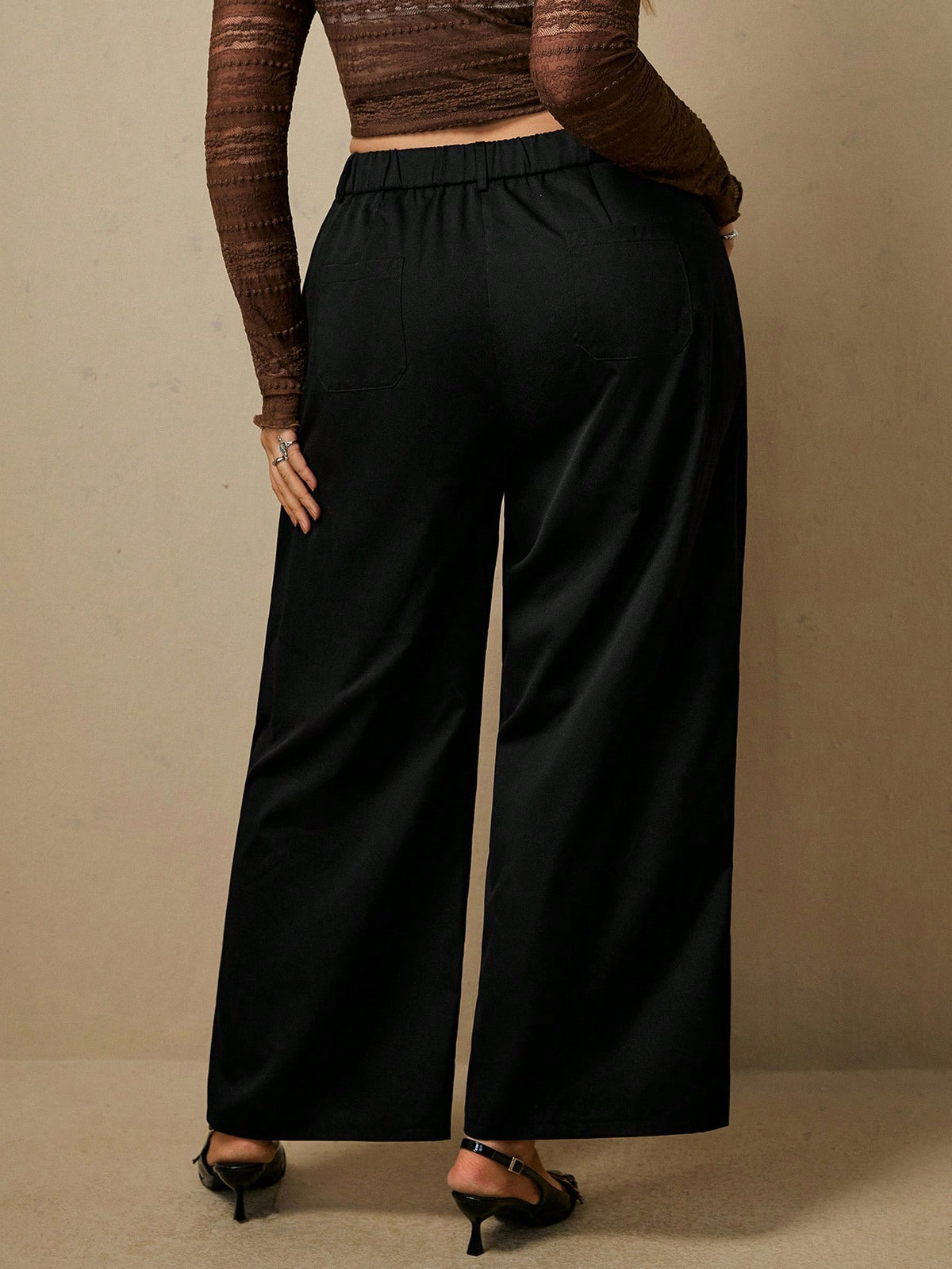 Freevana Women's Plus Size Black High Waisted Pleated Wide Leg Suit Pants With Front And Back Pockets Teachers' Day Office Casual Fall Winter 2026