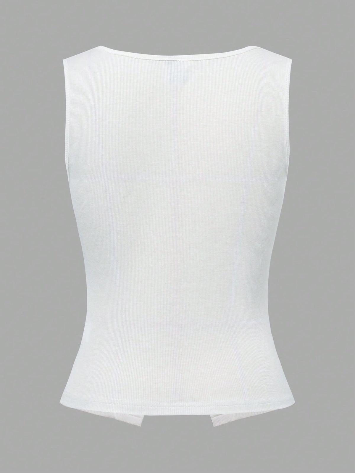 French Style Square Neck Sleeveless Slit Knit White Tank Top For Women, Slim-Fit, Sexy Design, For Summer