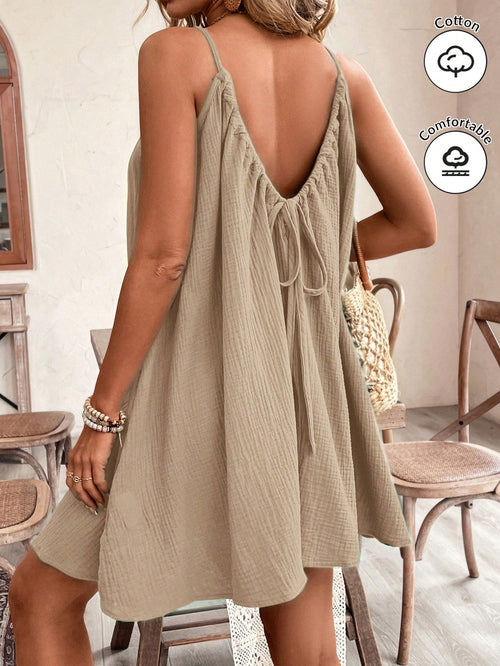 Frenchy Summer Women's Cami Boho Sundress, Essential, Summer Outfit, Wedding Season Essential, Cottagecore Drawstring Dress Dress Sundress Women Cotton Dress