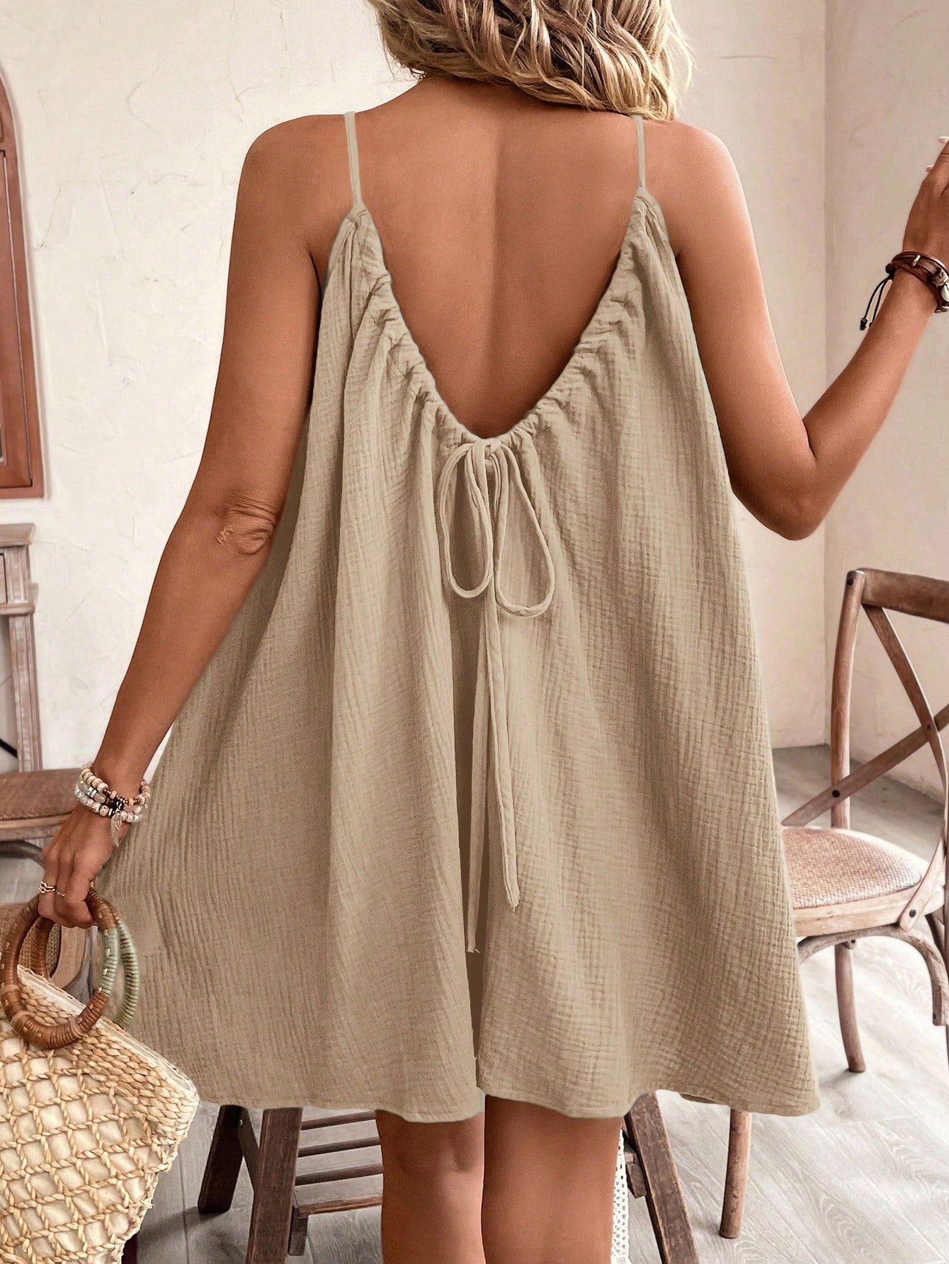 Frenchy Summer Women's Cami Boho Sundress, Essential, Summer Outfit, Wedding Season Essential, Cottagecore Drawstring Dress Dress Sundress Women Cotton Dress