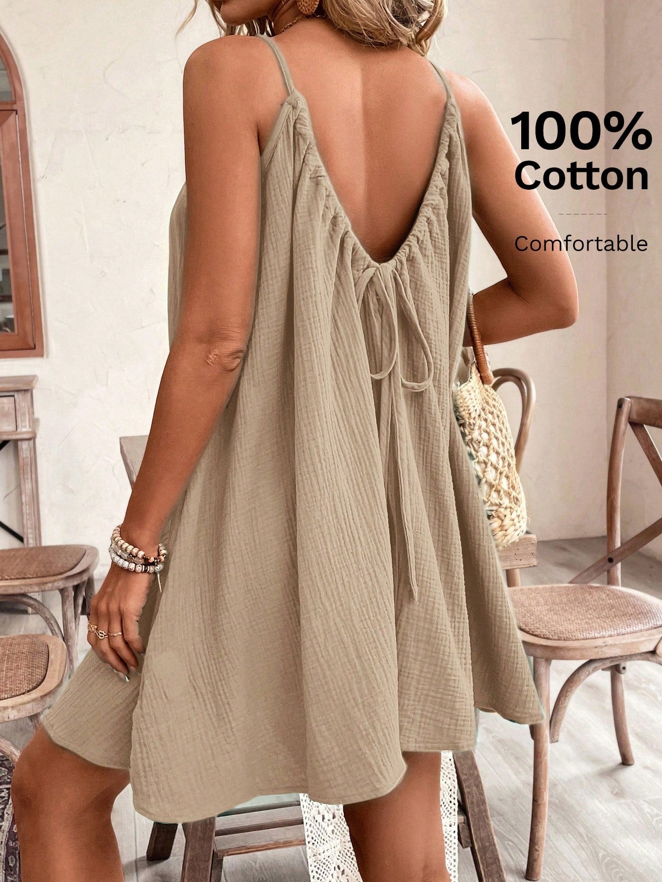 Frenchy Summer Women's Cami Boho Sundress, Essential, Summer Outfit, Wedding Season Essential, Cottagecore Drawstring Dress Dress Sundress Women Cotton Dress