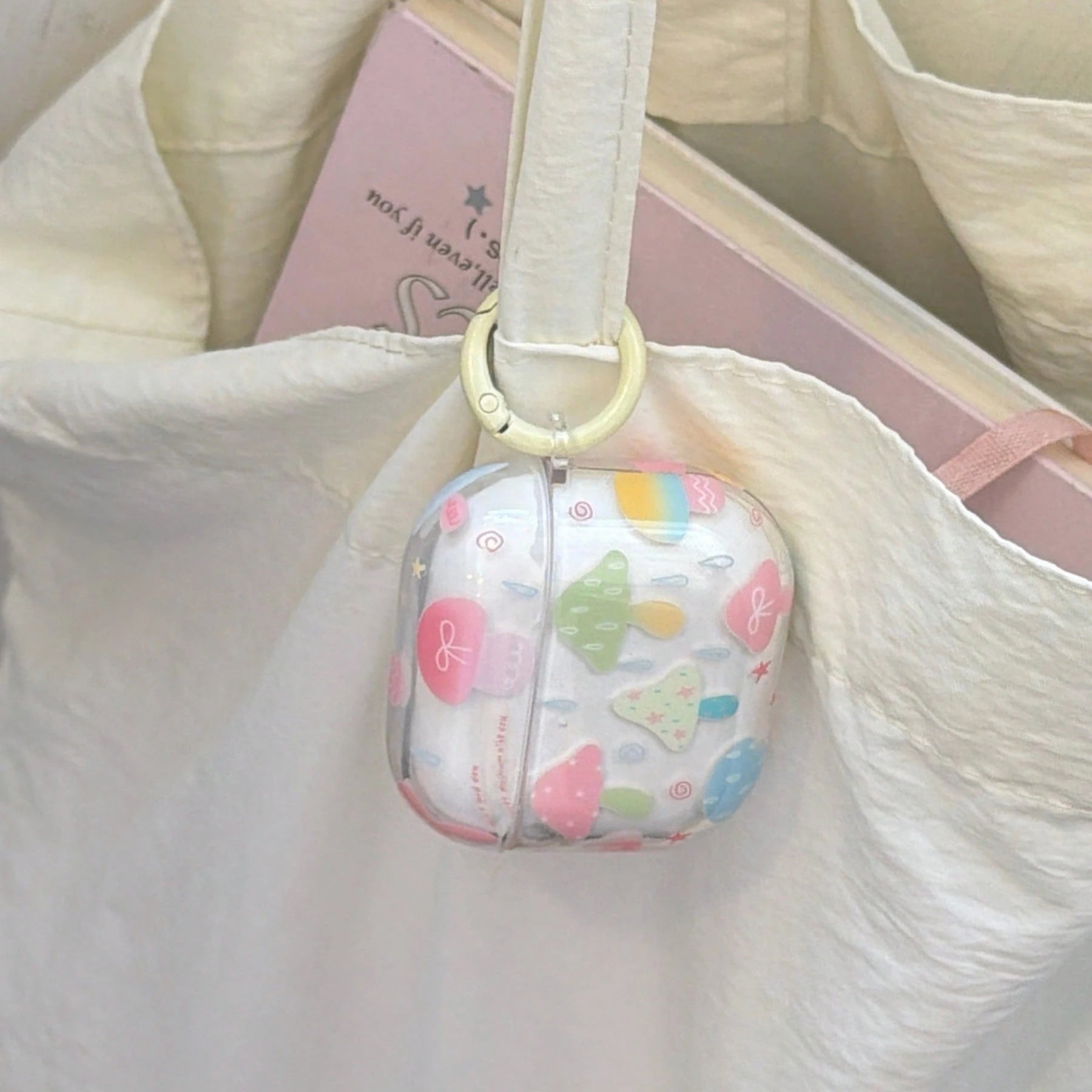 Fresh Aesthetic Colorful Mushroom With Hanging Ring Set Compatible With Apple Pro 2 Case/ Pro Case/ 4 Case/ 3 Case/ 2 Case/Fashionable Women's Earphone Case/Minimalist Earphone Case/Apple Earphone Cas