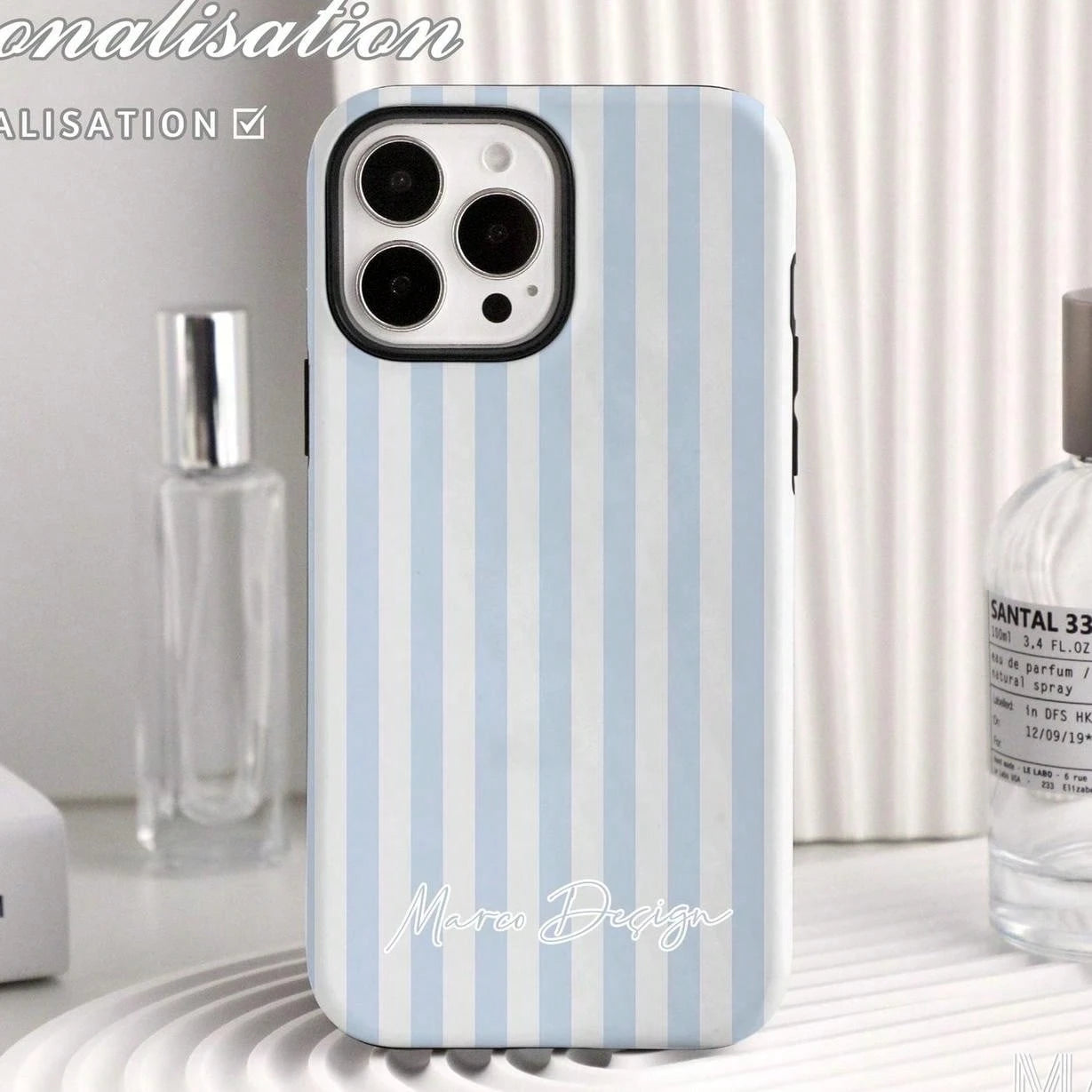 Fresh Blue White Stripes Personalized Phone Case For Phone 14 12 13 Pro Max XR 11 Pro Max Tough Cover SE Phone Case, Christmas Gift