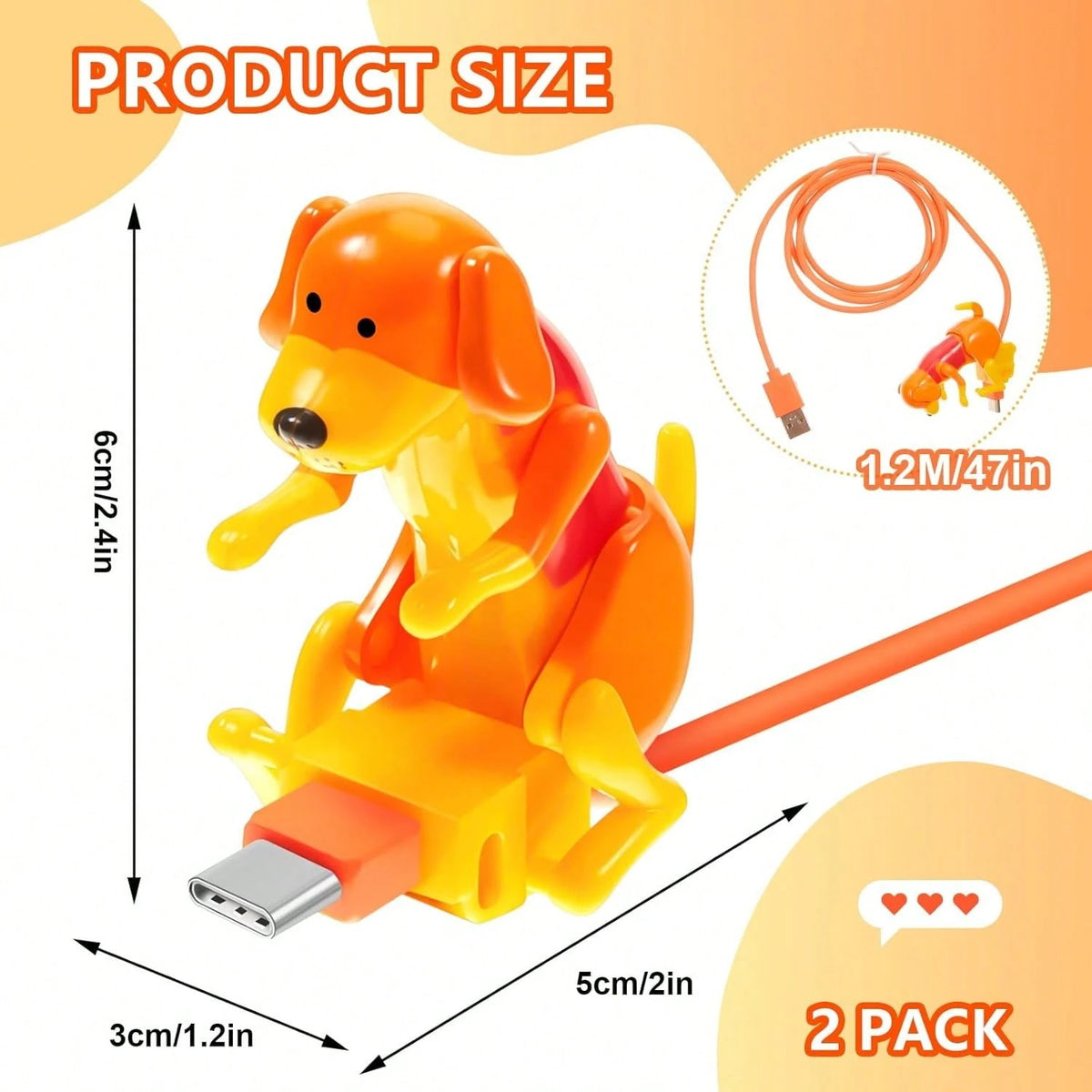 Frienda 2 Pcs Dog Charging Cable Graduation Season Gifts Presents Smartphone USB Data Transmission Dog Cable For Charging Of Phones Only Compatible With Type-C(Orange,Cute Style)