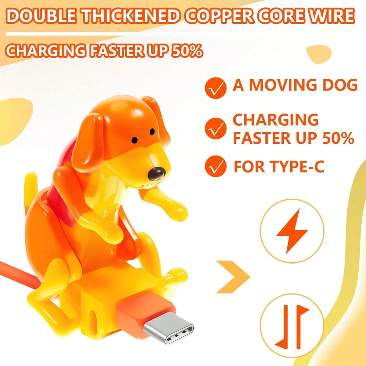 Frienda 2 Pcs Dog Charging Cable Graduation Season Gifts Presents Smartphone USB Data Transmission Dog Cable For Charging Of Phones Only Compatible With Type-C(Orange,Cute Style)