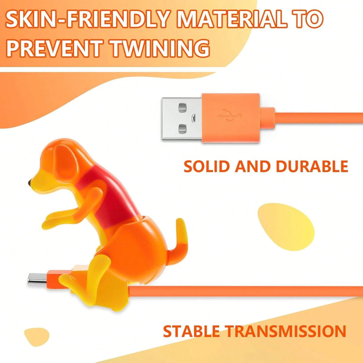 Frienda 2 Pcs Dog Charging Cable Graduation Season Gifts Presents Smartphone USB Data Transmission Dog Cable For Charging Of Phones Only Compatible With Type-C(Orange,Cute Style)